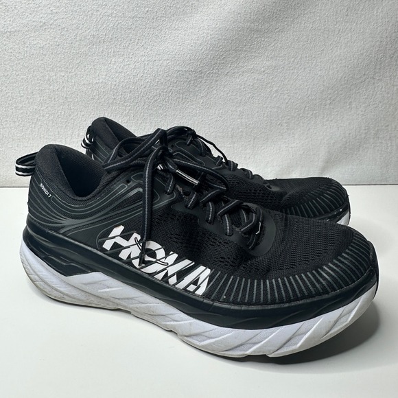 Hoka One One Bondi 7 Black White Running Shoes Sneakers Womens 10